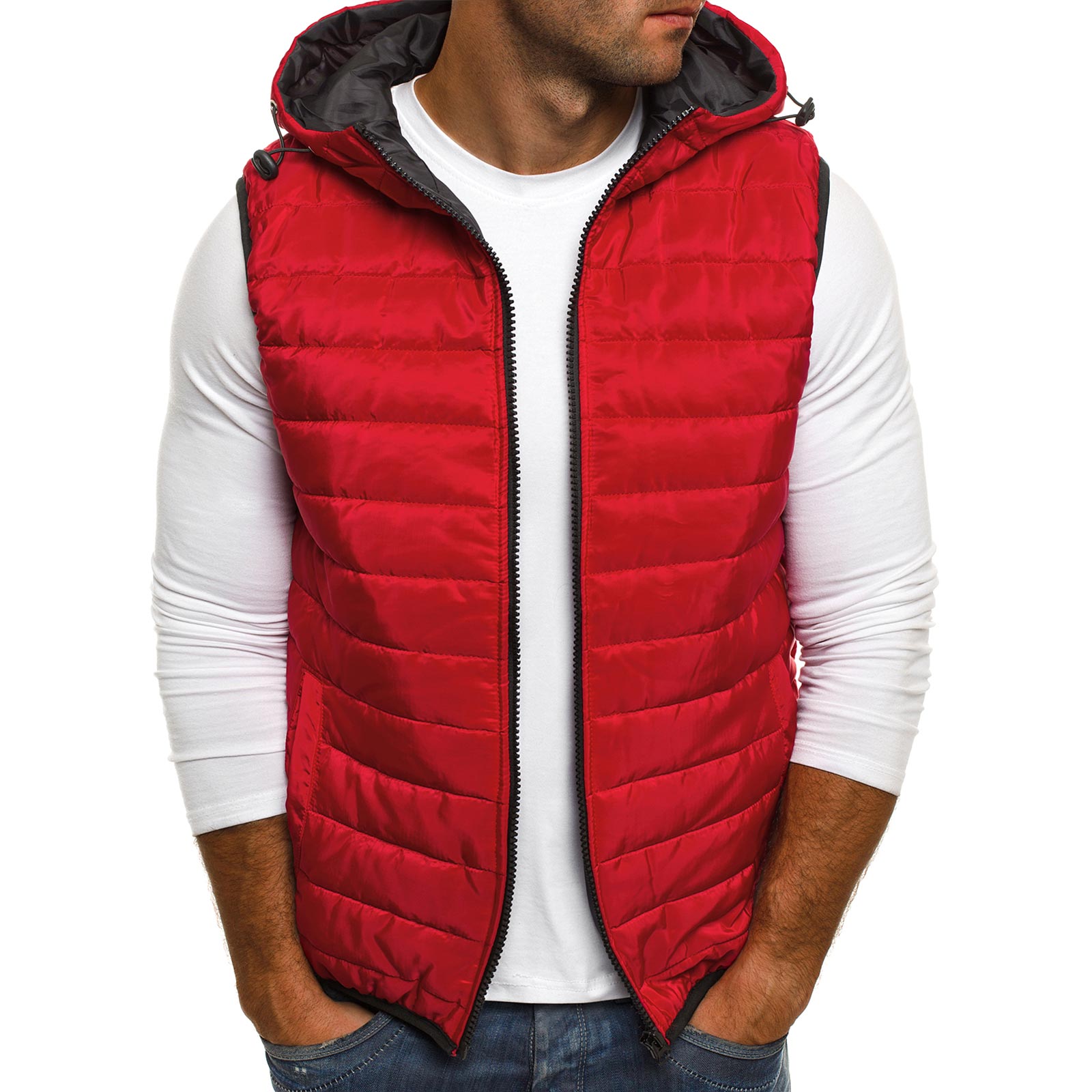 ZOGAA Parka gilets hommes printemps hiver sans manches vestes hommes gilet à capuche gilet manteaux décontractés Parkas surdimensionné: Rouge / L