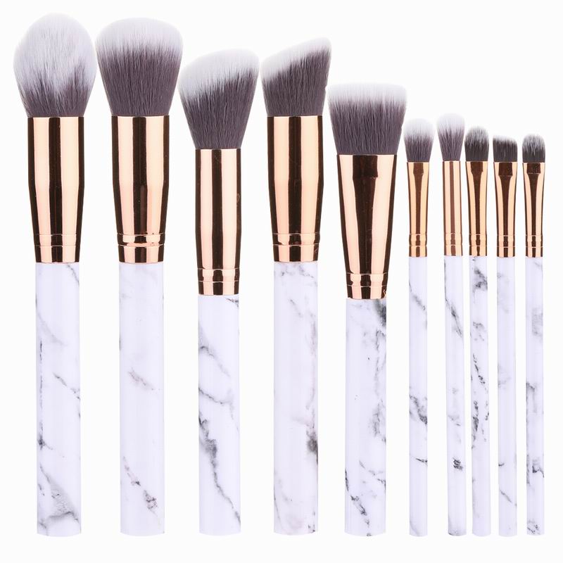 10 stk marmor makeup børster sett myk foundation pudder øyenskygge børste skjønnhet marmor makeup verktøy med sylinder: Bare grå børster