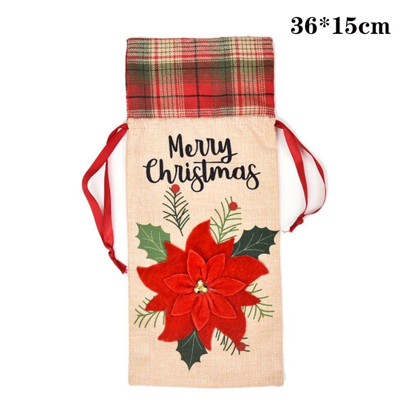 Jul vinflaskedæksel juletræ blomsterstrømpepose champagne opbevaringspose hjemmedekorationer juledekorationsår: 3