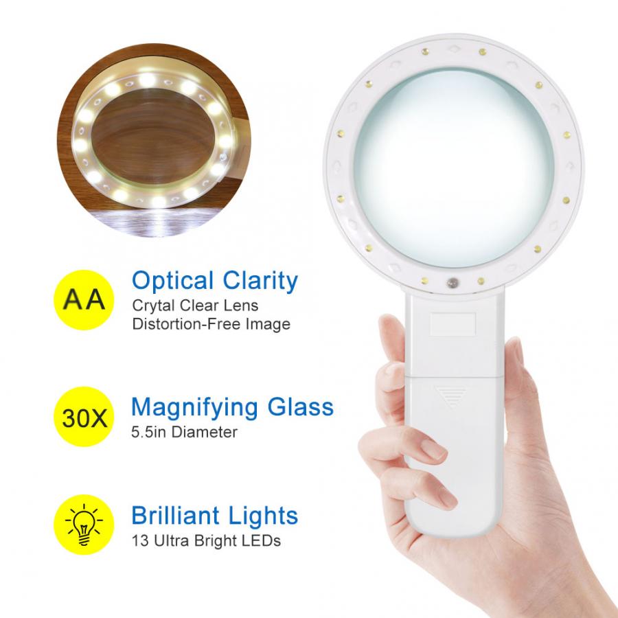 blind spot mirror 30X Handheld Magnifier Reading Jewelry Magnifying Glass with LED Light wall mirror