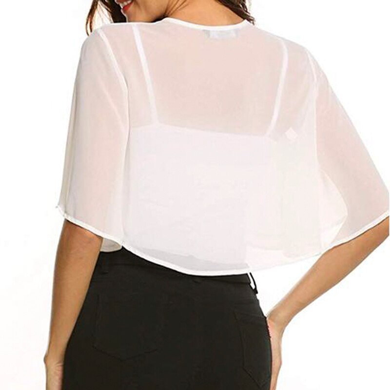 Womens Half Sleeve Layered Open Front Loose Sheer Bolero Chiffon Shrug Cardigan Top For Wedding Party Dress Capes Robe
