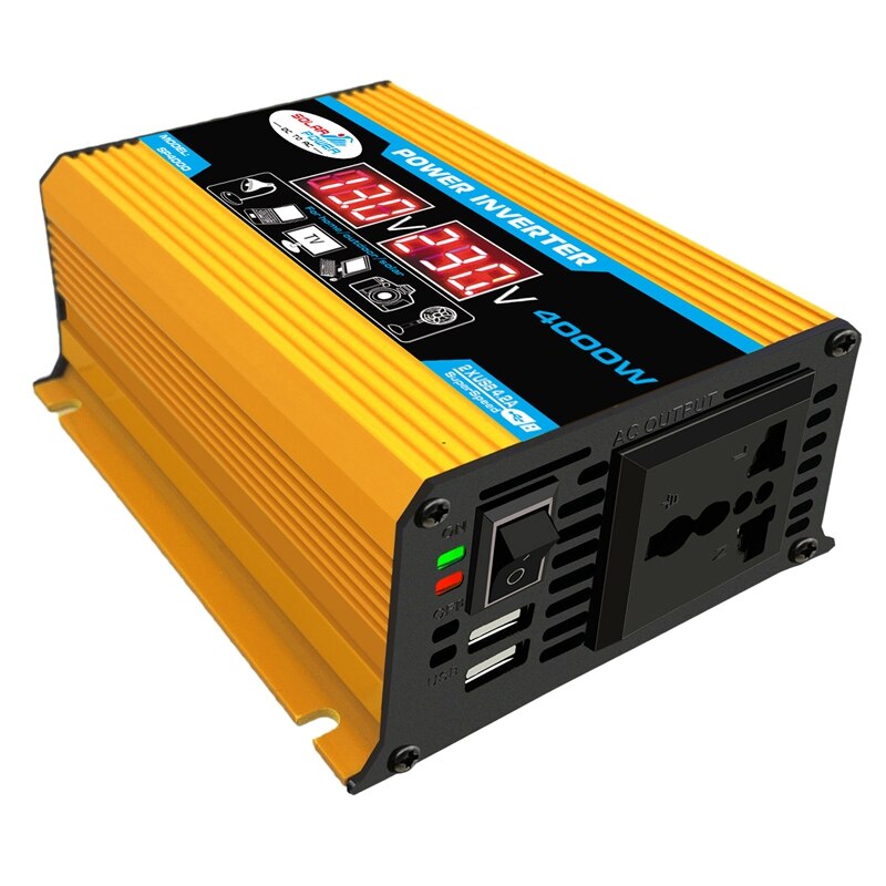 Auton invertteri 4000w huipputeho invertteri jännitemuunnin muuntaja invertteri + lcd-näyttö
