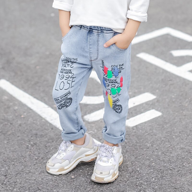 Kids Jeans for Boys Letter Print Baby Boy Denim Trausers Children Boys Denim Pants Infant Jeans Clothing 2-9 Years