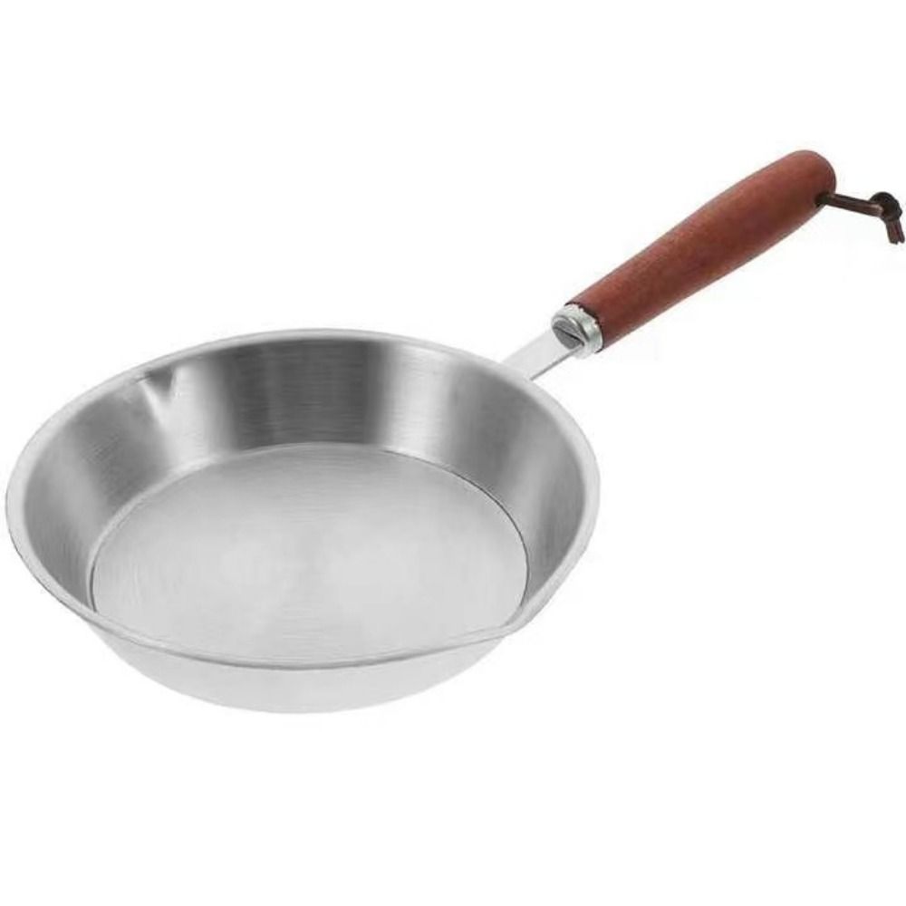 Easy To Clean Flat Bottom 304 Stainless Steel Frying Pan Wooden Handle Oven Safe Cooking Pan Nonstick 12/16cm Omelette Pan Home: YELLOW