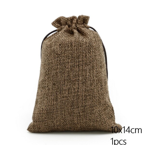 Sacs en lin et coton 10x14cm, emballage pour bijoux, pochette à cordon, sac de faveur, collier de bonbons de fête d'anniversaire de mariage, 9 couleurs: Brown