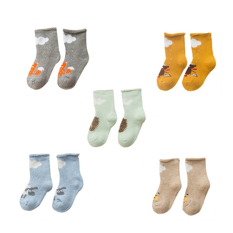 5 Paires/pack -Né Bébé Garçons Filles Chaussettes Automne/hiver Décontracté Motif De Dessin Animé Coton enfants Terry-boucle Bonneterie: 32M