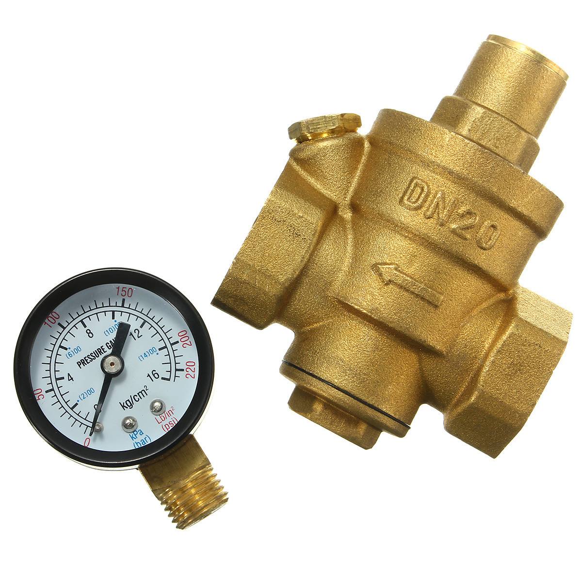 Réducteur De Pression D'eau Laiton DN20 3/4" Avec Manomètre - Neuf