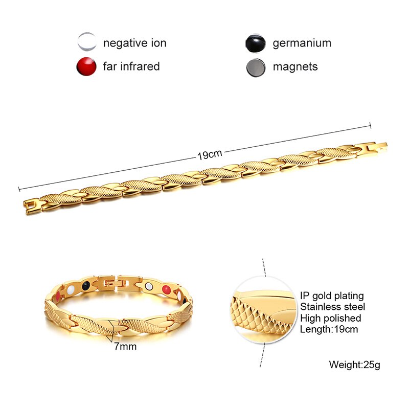 Vnox ton or femmes Bracelets équilibre énergétique thérapie Bracelet acier inoxydable lien avec aimant puissance pierres