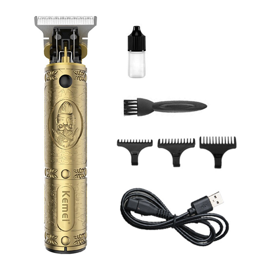 Retro bronse hårklipper mann skjegg barbermaskin hårklipper mannlig elektrisk hårtrimmer hul utskåret usb ladning