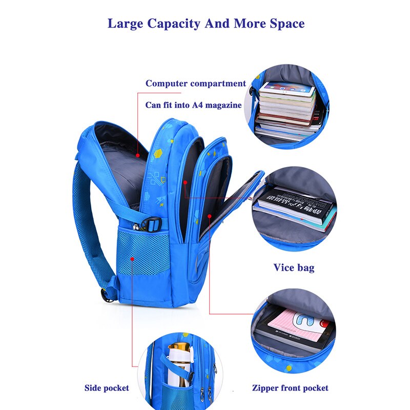 Enfants sacs d'école pour garçons école primaire sac à dos enfant grande capacité enfants cartable filles BookBag étanche 1-3-6 Grade