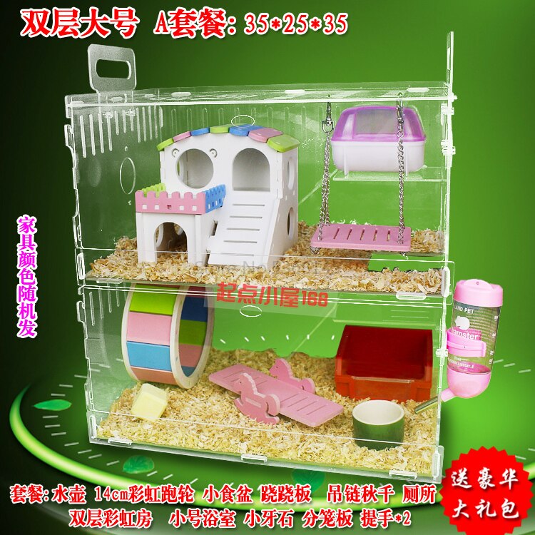 Hamster Kooi Acryl Hamster Kooi Dubbeldekker Villa Super Transparante Hamster Baby Benodigdheden Kooi Pakket