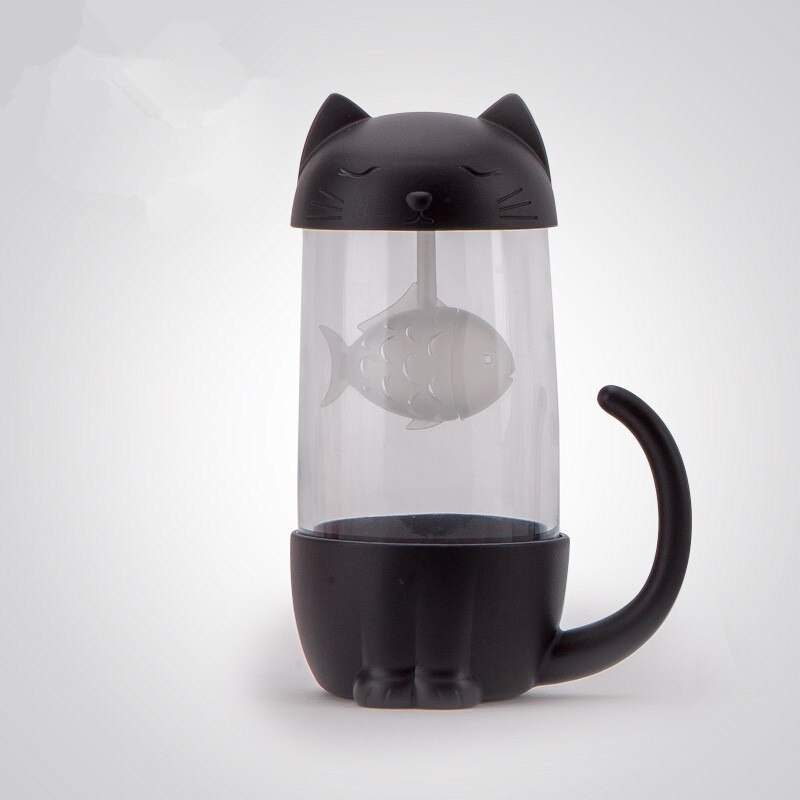 Leuke Kat Glas Kopje Thee Mok Met Vis Zetgroep Zeef Filter Thuiskantoren: 1