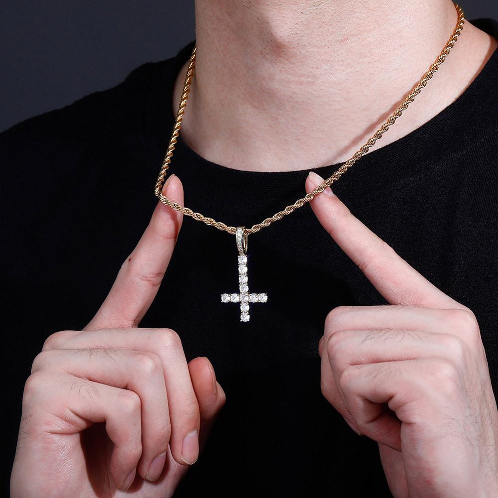 TOPGRILLZ Neue Auf Den Kopf KREUZ Anhänger Iced Out Zirkonia männer Halskette Hip Hop Schmuck Für