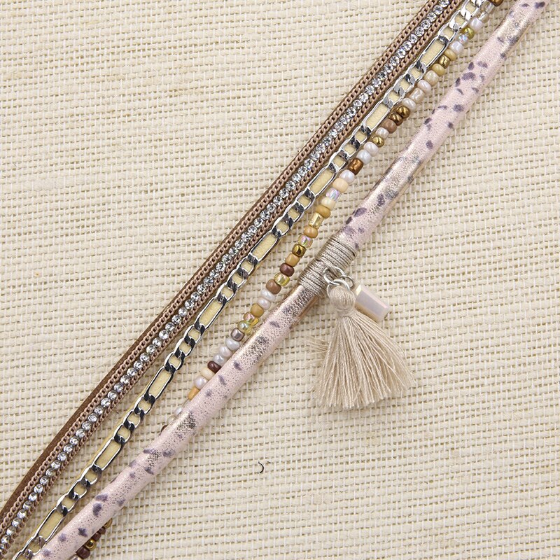 STRATHSPEY PU Leather Bracelets&Bangle For Women Pulseira De Couro Feminine Long Crystal Conch Bead Magnetic Wrap Pulseras Mujer