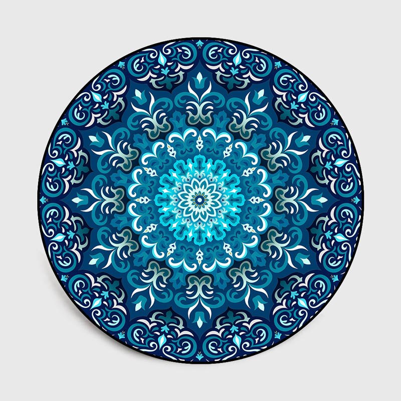 Tapijt koraal fluweel computer stoel vloermat mandala bedrukt rond tapijt voor kinderen slaapkamer speeltent vloerkleed rond blauw: 3 / 100cm diameter
