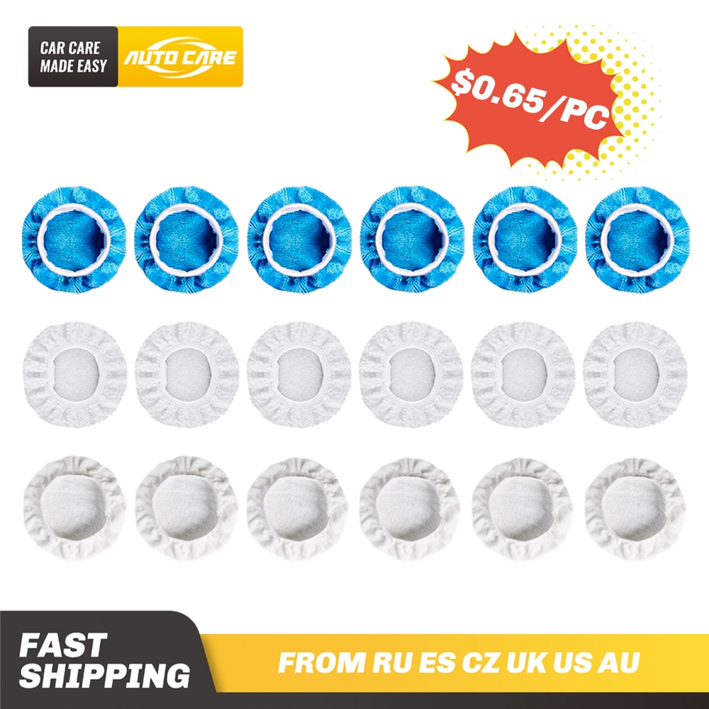 Pack of 18 Car Polisher Pad Bonnet Soft Microfiber Polishing Bonnet Buffing Pad Cover For Car Polisher 5-6" 7-8" 9-10" 3 sizes
