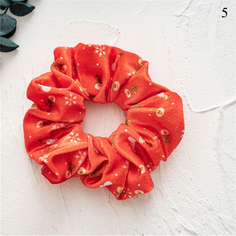 Coleteros elásticos de franela roja para el pelo para mujer, 1 Uds., coletero con dibujo de dibujos animados, accesorios para el cabello de Navidad: 5