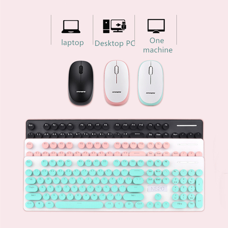 iMice N52 wireless punk mechanical feel 104 key office business girl cute keyboard + mouse for tablet computer with USB receiver