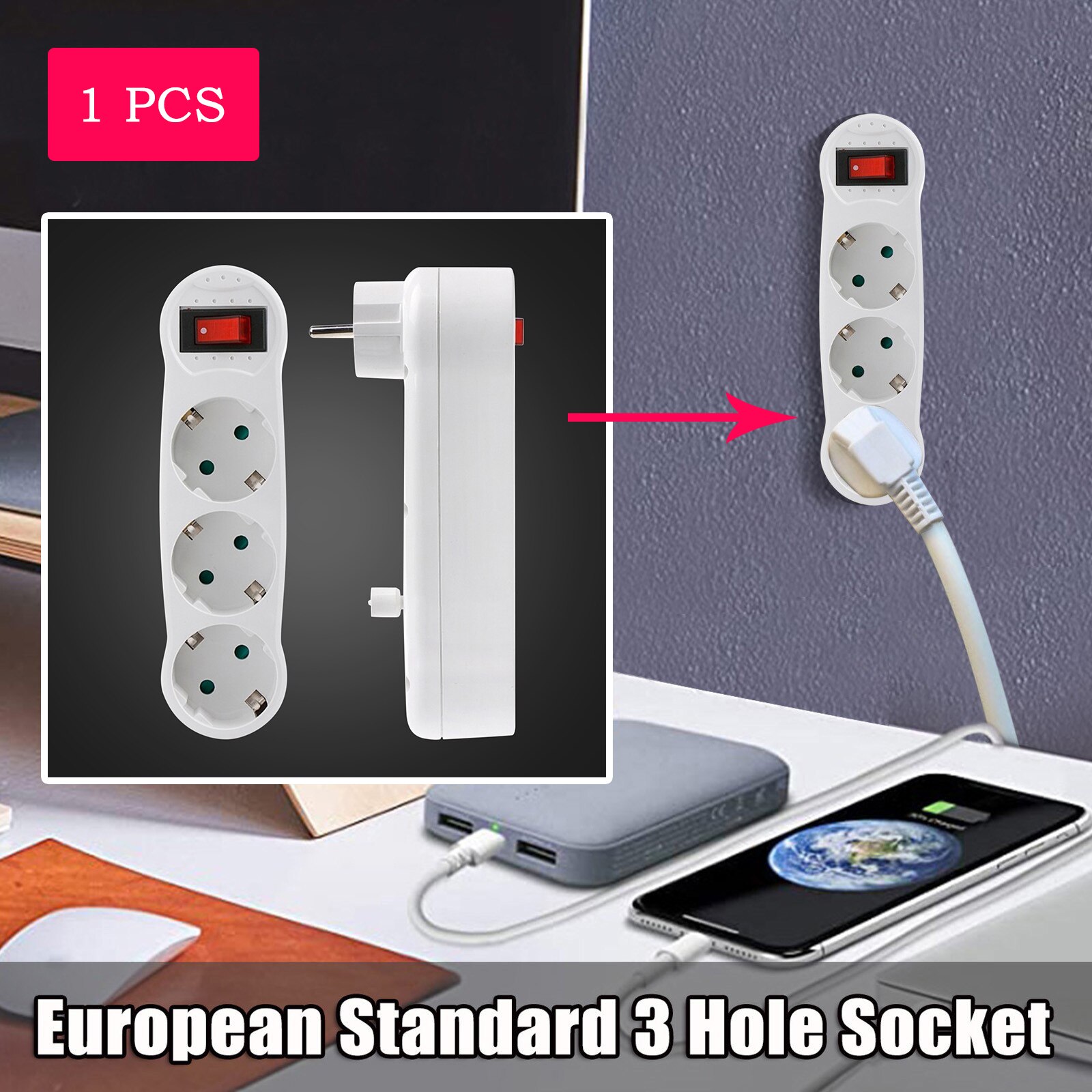 Kitchen Table Electrical Socket Desktop Sockets Power European Standard Three Socket Round Plug 3 Hole Socket With Switch On Off