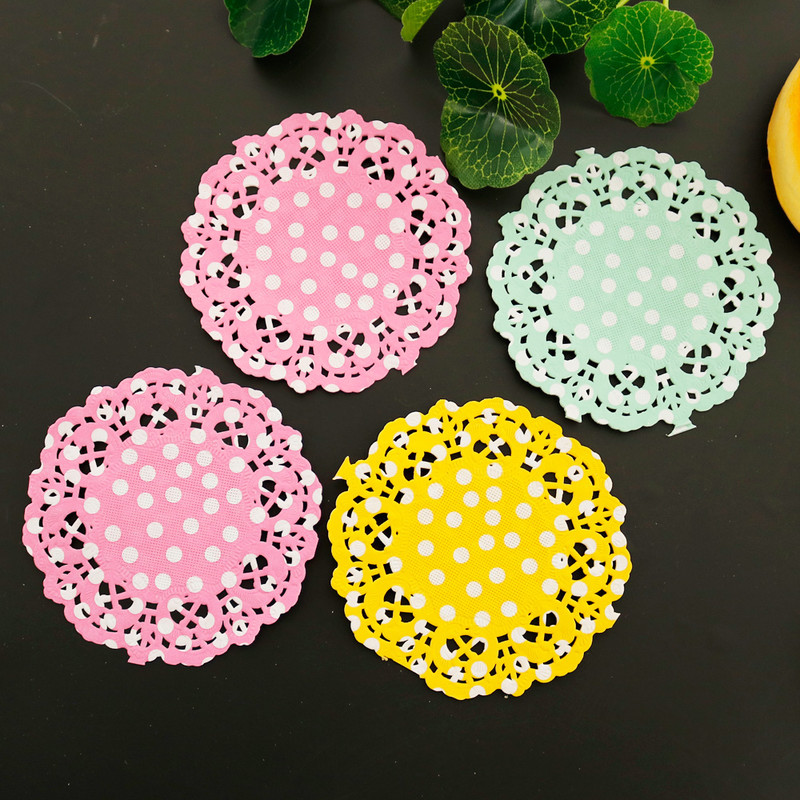 Punkte Papier Spitze Deckchen 3,5 zoll 8,8 cm Runde Dekorative Geschirr setzt Kuchen Verpackung Papier Pads Matten
