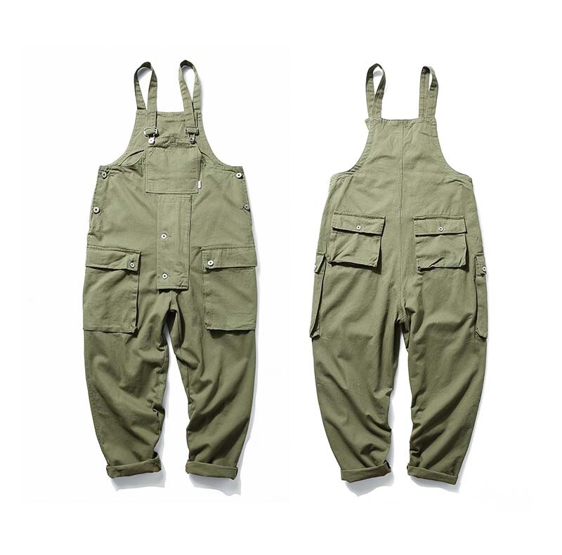 Uncledonjm Patchwork Harajuku Rompertjes Heren Jumpsuit Cargo Overalls Een Stuk Pakken Romper Loose Fit Overalls PM3320: XXL / Army Green