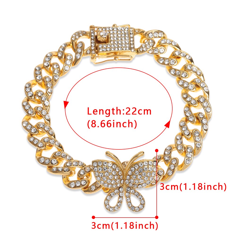 1 Pc Zirkoon Vlinder Enkelband Bling Strass Cubaanse Link Chain Enkelbanden Voor Vrouwen Brede Voet Armbanden Boho Strand Sieraden