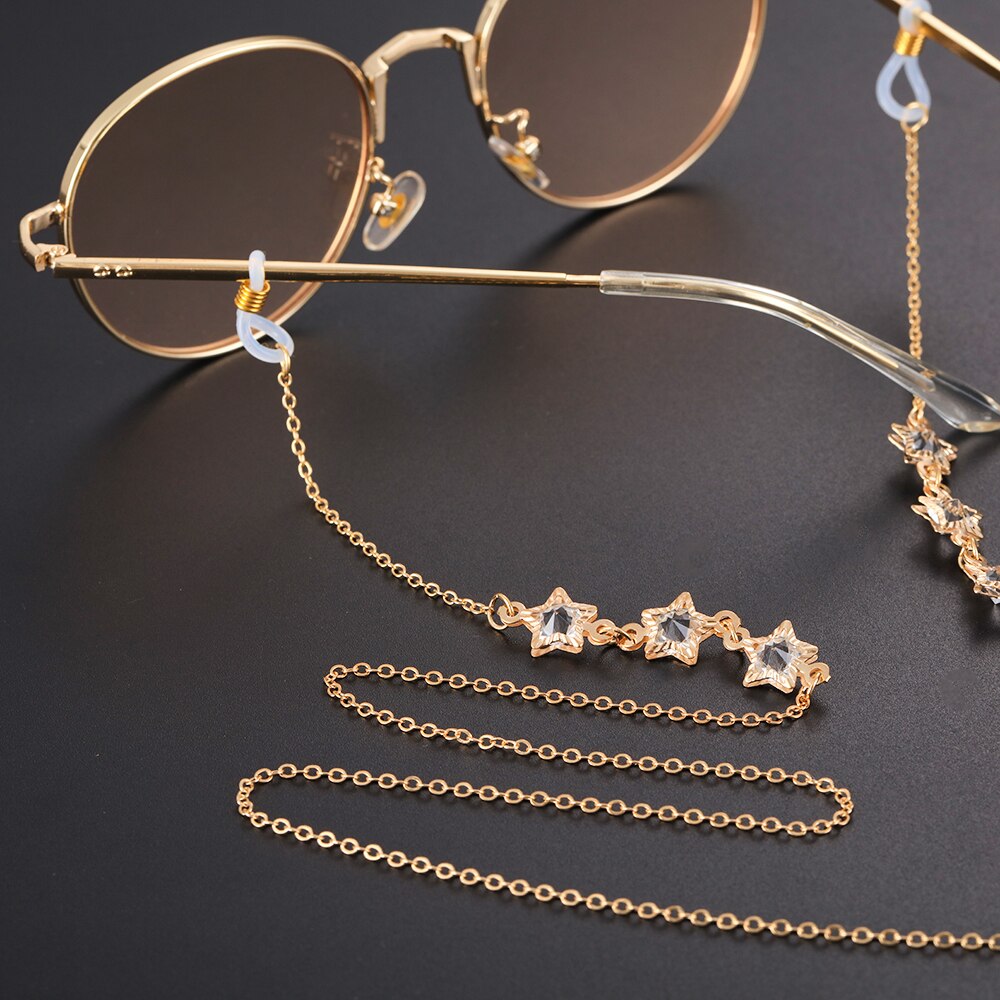 Kvinder stjerne indretning guld metal solbriller kæder skridsikre læsebriller holder rem briller holder brille tilbehør: 9