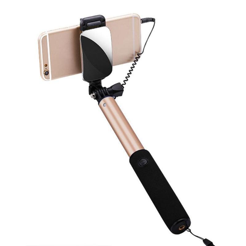 Extendable Selfie Stick Tripod Bluetooth Remote With Mirror For iPhone X 8: Golden