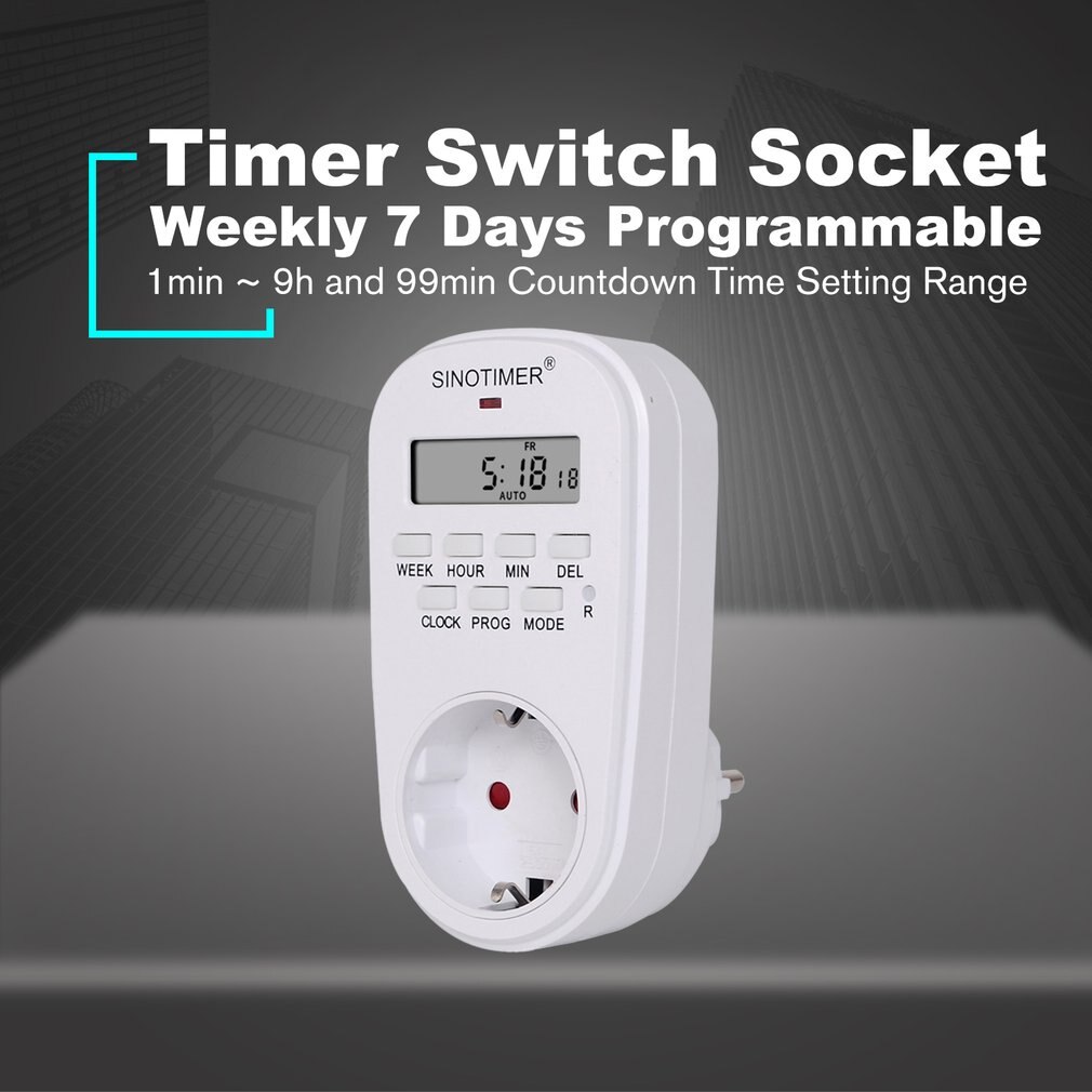 SINOTIMER Weekly 7 Days Programmable Digital Timer Switch Socket Outlet Plug-in Time Control for Electric Appliance EU US Uk