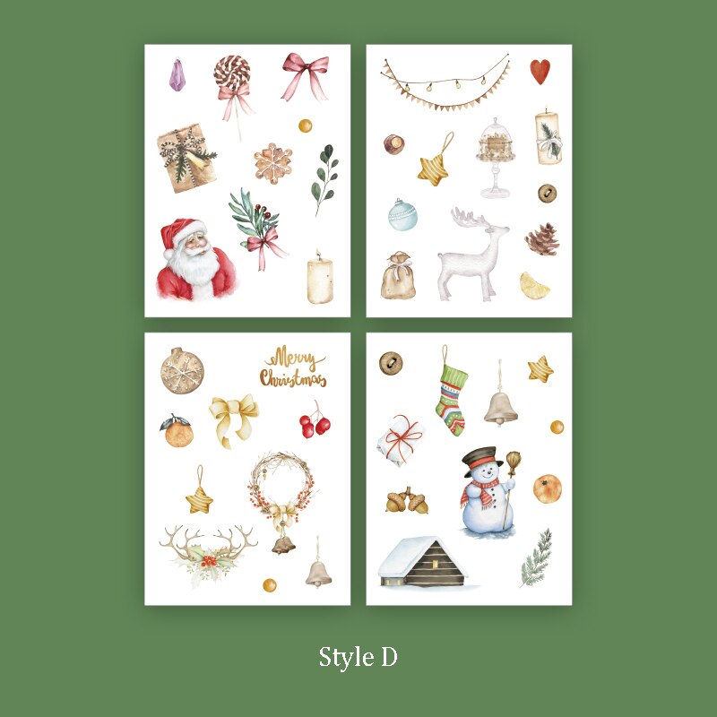 Mr.paper 4Pcs Christmas Stickers Scrapbooking Kawaii Cute Plain Sheet Stickers Diary Planner Decorative Stationery Stickers: D
