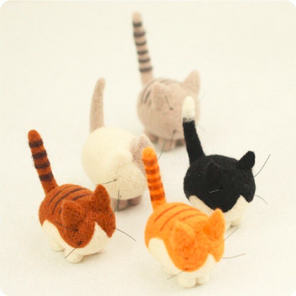 Ensemble 7 couleurs petit chat dessin animé | Ensemble en laine, feutre aiguille feutré, porte-clés artisanal, bricolage