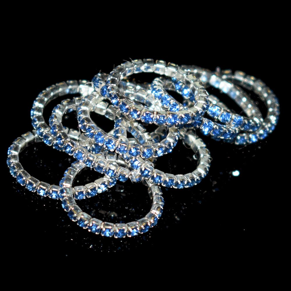 10 stück koreanische Ausführung mehrfarbige strassringe für damen, 1 reihe gemischtfarbiger kristallringe, dehnbarer kristallring, zehenring, partyschmuck: Jz-hellblau