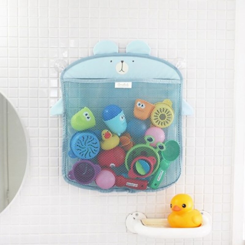 Baby tegneserie hængende maske til legetøj strand vand bad legetøj til børn badeværelse foldning brusebad net opbevaring organisere sugeposer: Blå mesh taske