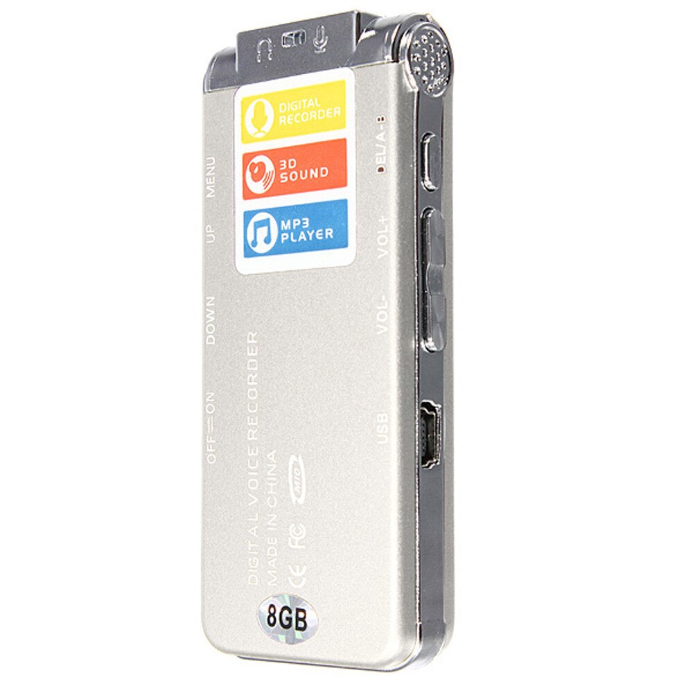Mode 8Gb Oplaadbare Staal Digitale Geluid Voice Recorder Dictafoon MP3 Player Record