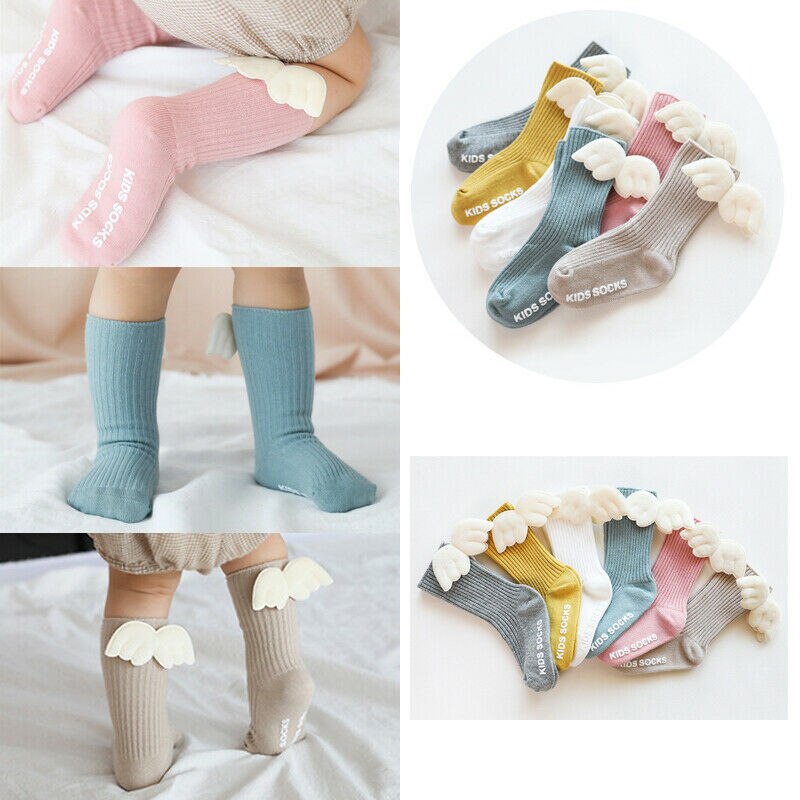 Leuke Baby Meisjes Kousen Met Vleugels Prinses Zachte Katoen Peuter Baby Meisjes Knie Hoge Lange Casual Anti Slip Kousen