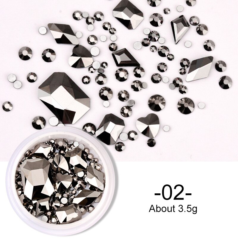 1 Box Nail Strass Ab Kleur Platte Terug Bottom Bling Crystal Mixed Size Vorm Gems Kralen Kleurrijke 3D Nail Art decoraties: 02