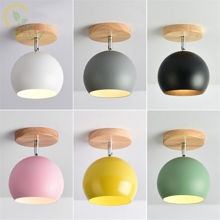 Moderne Colour Led Plafondlamp met Metalen Lampenkap voor Gang Nordic Hout E27 Keuken Plafond lampen Thuis Verlichtingsarmaturen