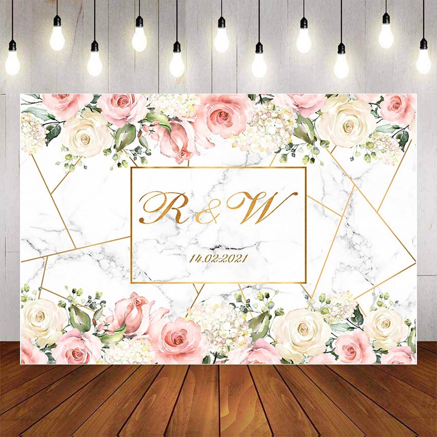 Mehofond Photography Background Pink and Gold Marble Wall Flowers Party Wedding Portrait Decoration Backdrop Photo Studio Props