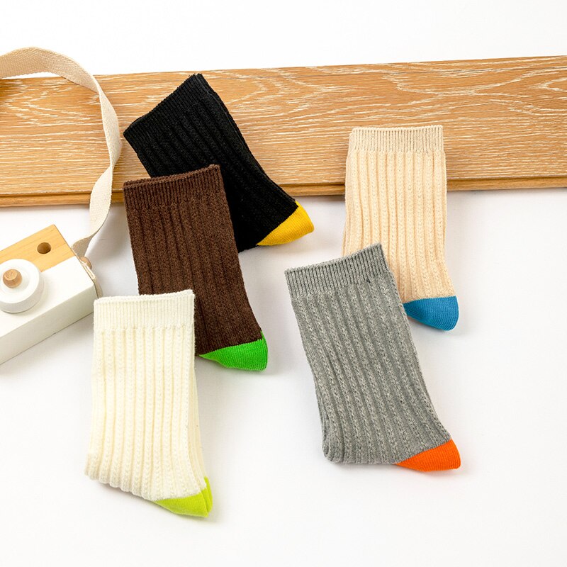 1 Pair Korean Style Mid Tube Socks for Children Four Seasons Solid Color Soft Cotton Boys Girls Casual Socks College Sports Sock