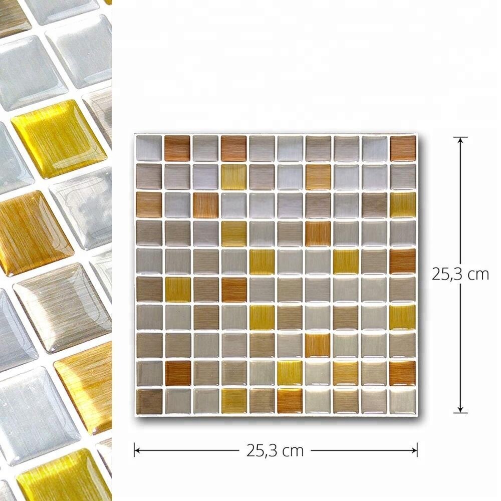 Vividtiles papier peint vinyle imperméable à la colle | Carreaux muraux en brique mosaïque argentée 3D écorce et bâton-1 feuille