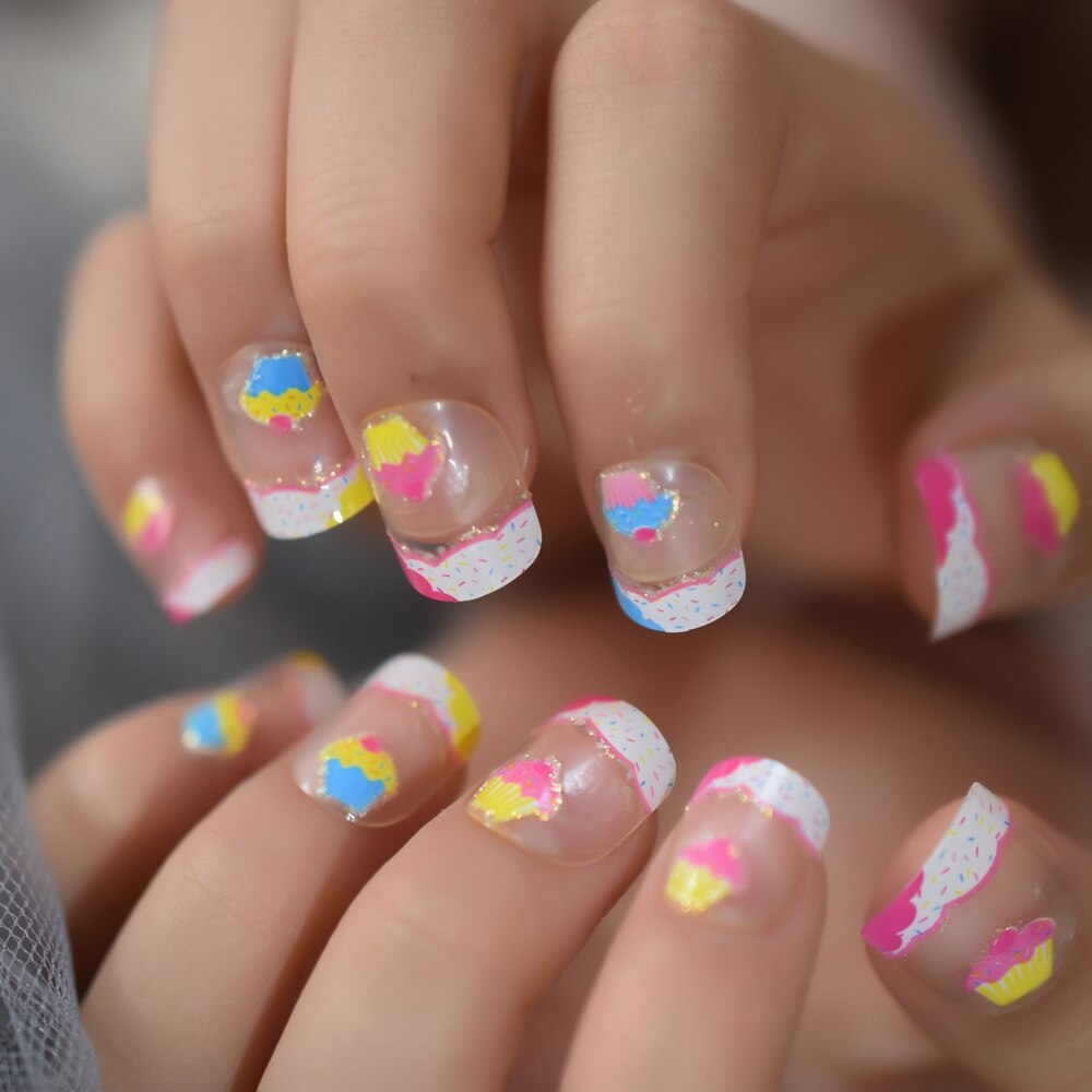 Skimmer stjärna franska naglar silver leende linje färgglada stjärnor nail art tips flicka lösnaglar liten storlek student: L5556