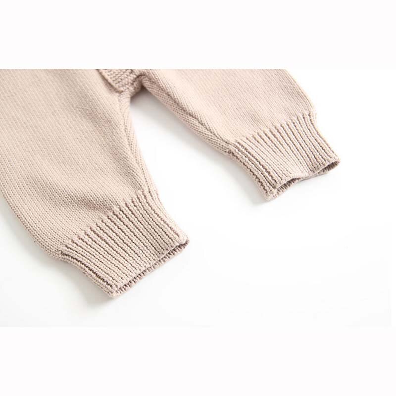Barboteuse en tricot pour bébés filles | Chandail solide à capuche, manches longues, combishort ajouré, ensemble