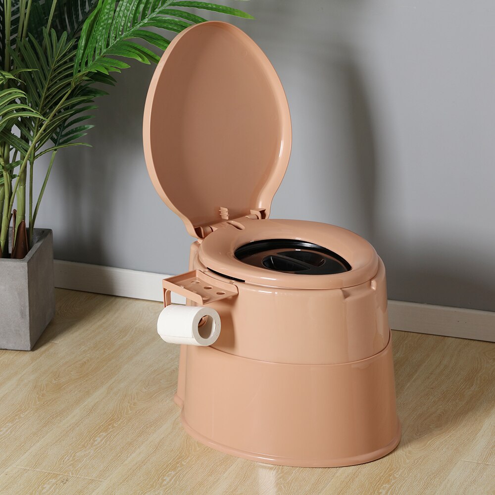 1Set Portable Toilet Movable Travel Camping Commode Squatting Potty Outdoor Pregnant Flush Potty with Paper Roll Holder