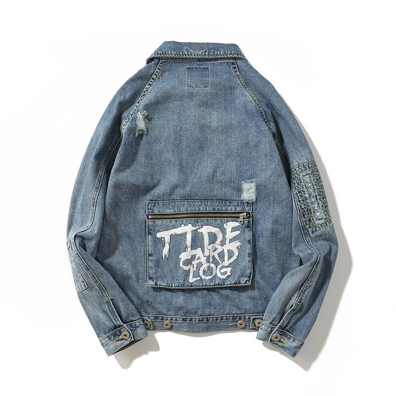 Loose Denim Jacket Street Scratched Hole Jacket Sweethearts Outfit: XXL