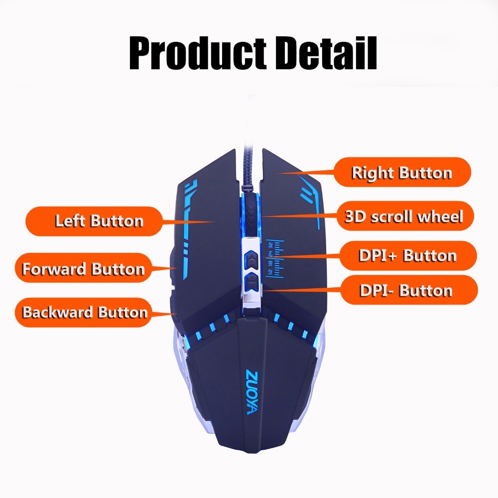 ZUOYA Wired Gaming Mouse 7 Button LED Optical USB Computer Gamer Mice Game Mouse Cable Mause For PC Laptop