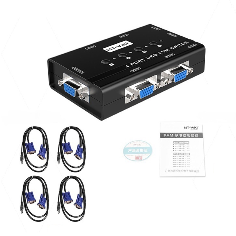MT460KL 4 Ports USB KVM Switch Manual Switcher Selector Box Control 4 PC with One Keyboard Mouse Monitor with 4 Cables