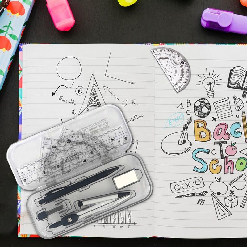 Geometry Kit 10X Geometry Compasses Set Protractor Kit With Storage Box Student Supplies Math Tool Kit For School