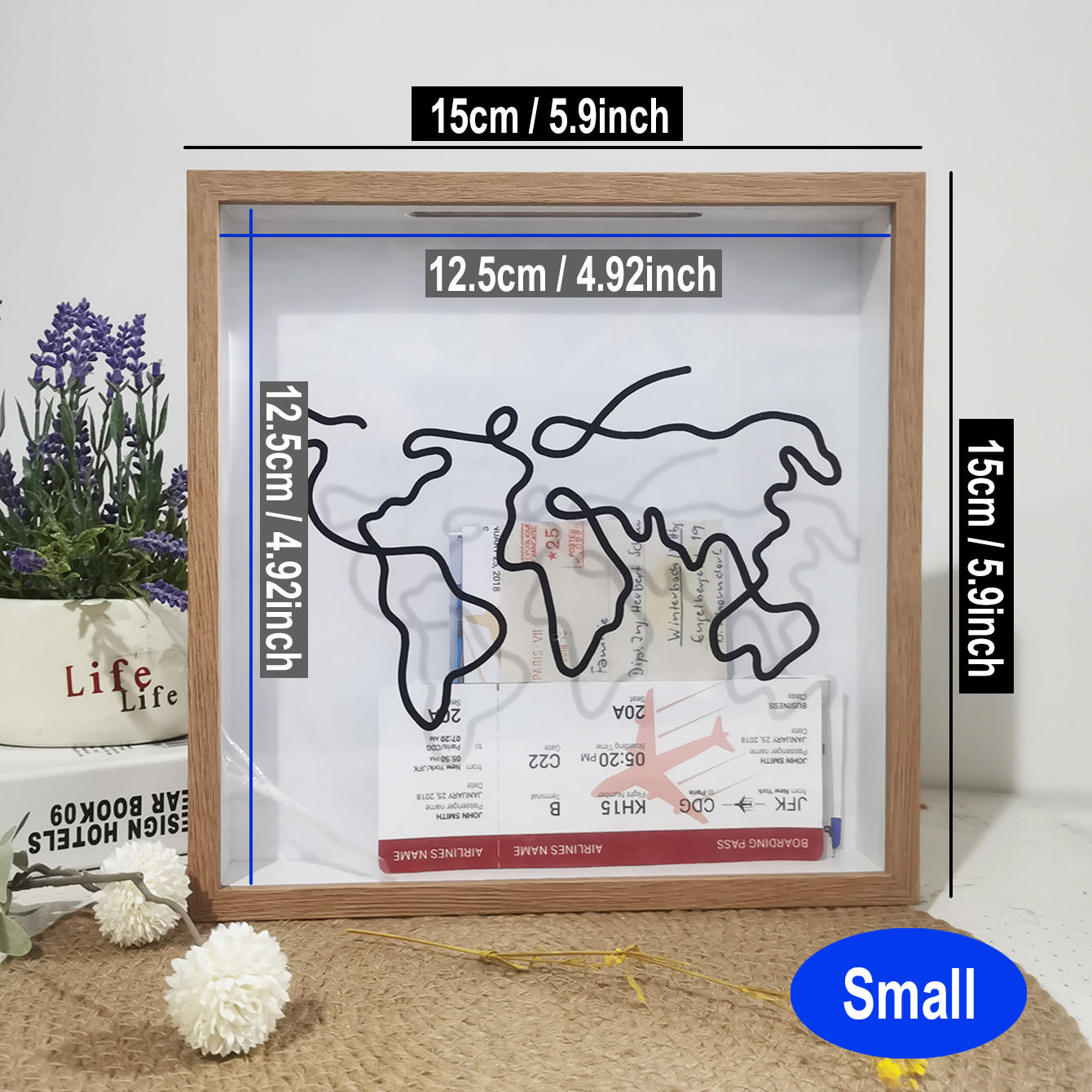 Cadre photo Shadow Box avec fente supérieure – Affichage de billets/mémories, cadre photo pour souvenirs de voyage et collection de souvenirs: Gris clair