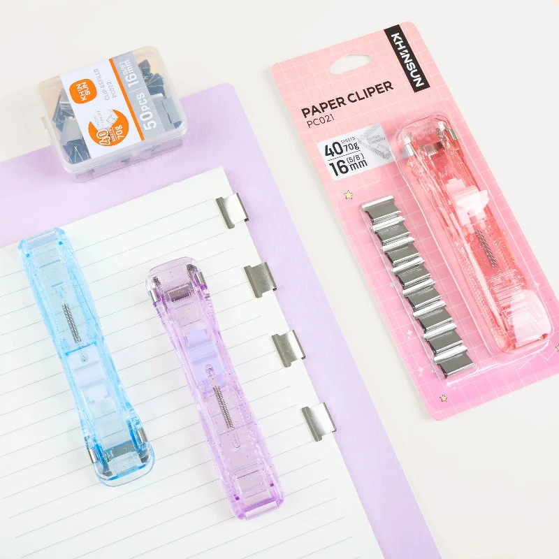 KHINSUN Paper Clipper Staplers Push Clamp File Documents Binding Tool Stapling Machine Paper Clips With Refills Office Supplies
