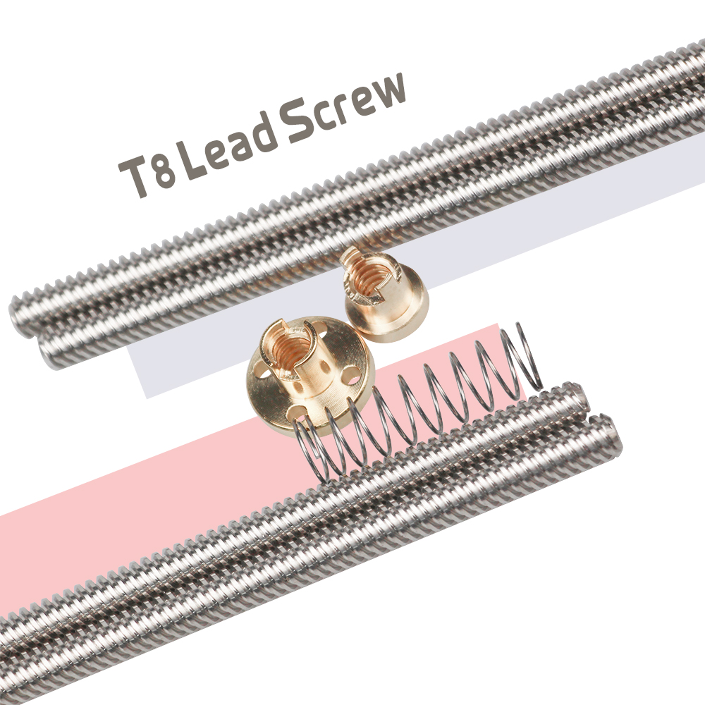 1Set THSL-300-8D 100/200/300/350/400/500mm Lead Screw Trapezoidal +T8 Anti Backlash Spring Loaded Nut For CNC & 3D Printer